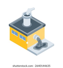 A captivating isometric icon of factory waste disposal