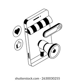 A captivating isometric icon of media advertising approach