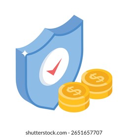 A captivating isometric icon of money protection shield
