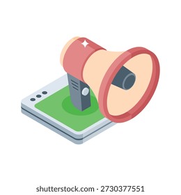 A captivating isometric icon representing ecommerce marketing announcement