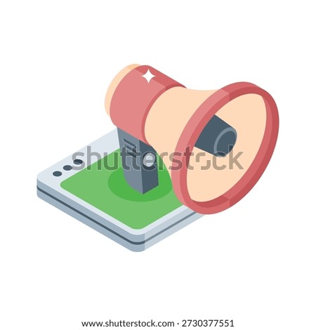 A captivating isometric icon representing ecommerce marketing announcement
