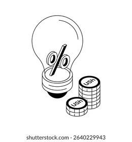 A captivating isometric icon representing financial idea bulb