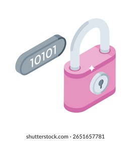 A captivating isometric icon of secure metal padlock