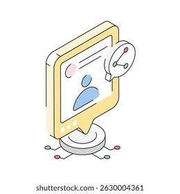 Um ícone isométrico cativante do conceito de perfil de compartilhamento
