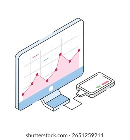 A captivating isometric icon showing data infographics