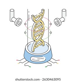 A captivating isometric icon showing dna hologram scan