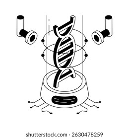A captivating isometric icon showing dna hologram scan