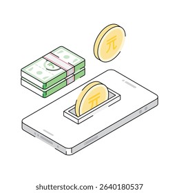 A captivating isometric icon showing mobile payment system
