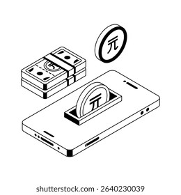 A captivating isometric icon showing mobile payment system