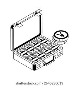 A captivating isometric icon showing secure cash bag