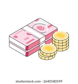A captivating isometric icon showing thai baht bills