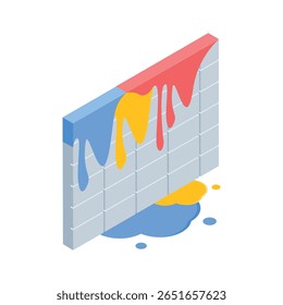 A captivating isometric icon showing wall paint dripping down