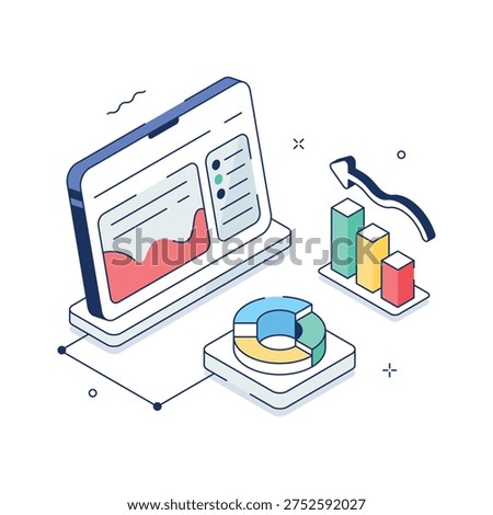 A captivating isometric illustration of business data analysis, editable vector
