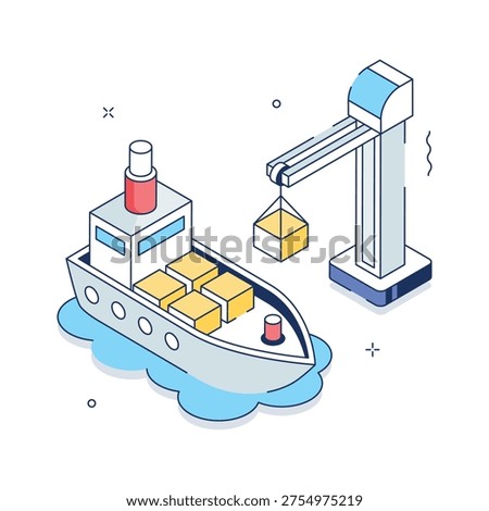 A captivating isometric illustration of cargo ship, editable vector