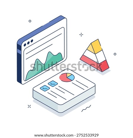A captivating isometric illustration of data analysis, premium vector