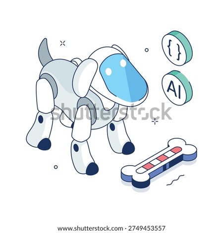 A captivating isometric illustration of robotics dog, smart companion