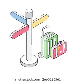 Un icono de contorno isométrico cautivador de signo de tablero de dirección