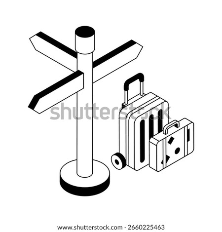 A captivating isometric outline icon of direction board sign