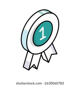 A captivating isometric outline icon of first position trophy