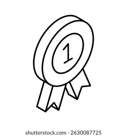 Um cativante ícone de contorno isométrico do troféu de primeira posição