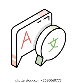 A captivating isometric outline icon of language exchange