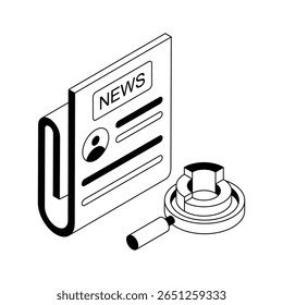 A captivating isometric outline icon of modern newspaper layout