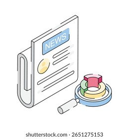 A captivating isometric outline icon of modern newspaper layout