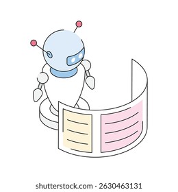 A captivating isometric outline icon of robot technology core
