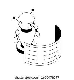 A captivating isometric outline icon of robot technology core