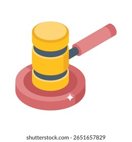 A captivating isometric style icon of courtroom gavel