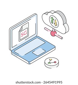 Um ícone de estilo isométrico cativante da nuvem compartilhada