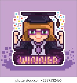 Captivating journey of an adorable girl who manages to graduate and this charming illustration captures her victory and success,pixel art vector illustration.illustrator 8