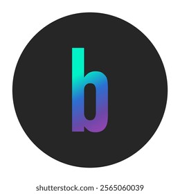 A captivating letter ‘b’ icon featuring a smooth gradient of blue and purple hues on a dark circular background with a matching gradient border. Ideal for eye-catching designs and branding.