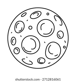 Un cautivador dibujo de la Luna que muestra su superficie detallada con varios cráteres prominentes. Esta ilustración en blanco y negro es perfecta para materiales educativos, proyectos con temática espacial o como una página para colorear encantadora.