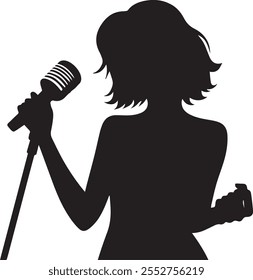 A captivating line art silhouette vector illustration design of a singer passionately holding a microphone, embodying the essence of music and performance.