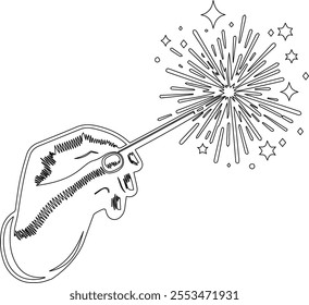 A captivating line art vector illustration showcasing a hand gracefully holding sparklers, radiating a dazzling display of light and excitement.