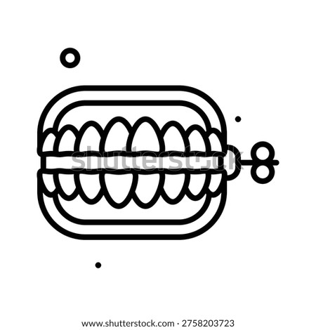 A captivating line icon of wind up denture prank toy