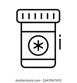 Um ícone linear cativante de frasco de medicamento com rótulo