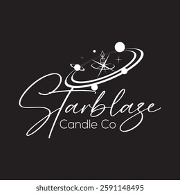 A captivating logo blending the warm glow of a candle with the vast mystique of a galaxy and space, symbolizing light and cosmic wonder.