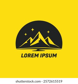 A captivating logo design featuring a majestic mountain peak silhouetted against a starry night sky. Ideal for adventure, travel, or nature-related businesses.