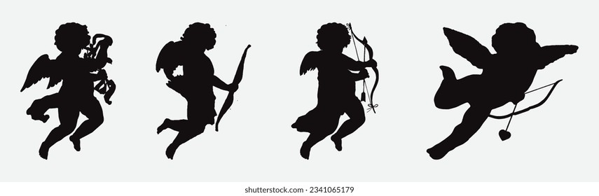Captivating Love in Motion, Graceful Silhouettes of Cherub Cupid for Valentine's Day Bliss