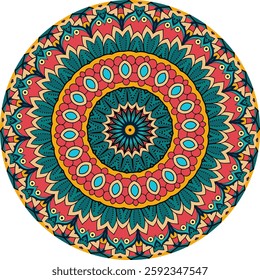 A captivating mandala design featuring intricate patterns and a colorful array of shapes