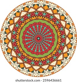 A captivating mandala design featuring intricate patterns and a colorful array of shapes