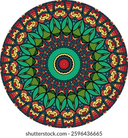 A captivating mandala design featuring intricate patterns and a colorful array of shapes