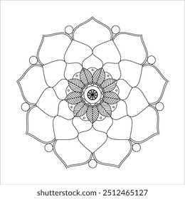 A captivating mandala inspired by the lotus flower. The detailed design features intricate petal patterns and a central floral motif. 