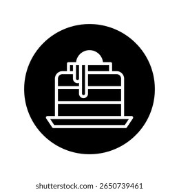 A captivating minimalist black and white dessert icon showcases cake layers topped with a dollop of icing or cream