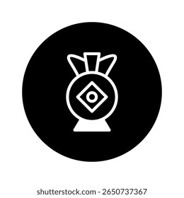 A captivating minimalist illustration of a Chinese money bag within a bold black circle design