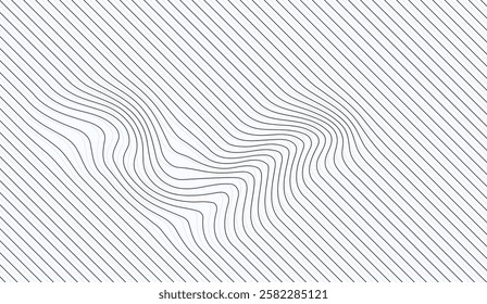 Captivating optical illusion created by subtly distorted lines forming a dynamic pattern against a pristine white backdrop ideal for abstract backgrounds and modern designs