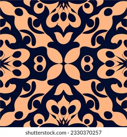 Captivating orange and black abstract design set against a dark background, resembling a psychedelic fractal pattern with elements of muqarnas, creating a visually stunning and intricate.