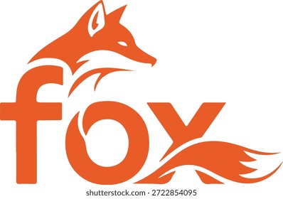 A captivating orange fox wordmark logo with an integrated animal silhouette for branding
